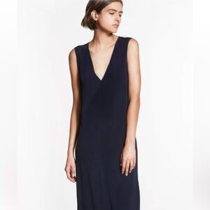 Jenni Kanye 100% Silk Navy V Neck Dress Size L B27